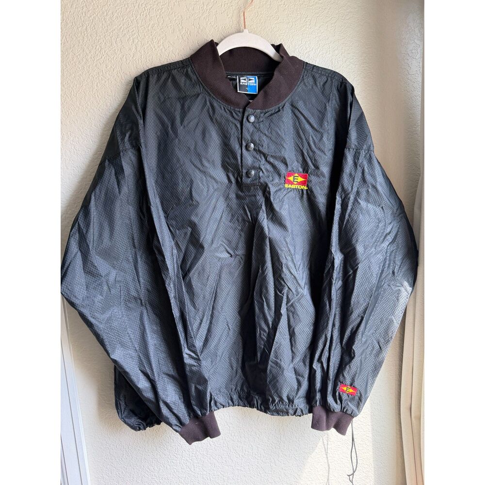 Vintage 90s Easton Pullover Windbreaker Large Black Nylon Baseball Jacket